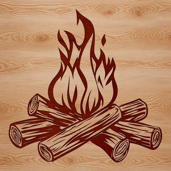 A stylized illustration of a campfire surrounded by flames and smoke, perfect for outdoor enthusiasts and designers.