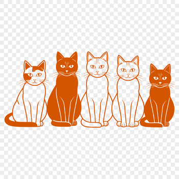 A stylized illustration of a domestic cat in various colors.