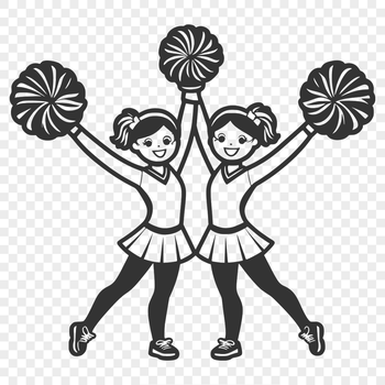 A young girl in a cheerleading uniform with pom-poms, suitable for vector graphics design.
