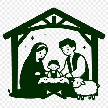 A traditional Nativity scene silhouette for Christmas decorations, featuring iconic figures in a rustic setting.