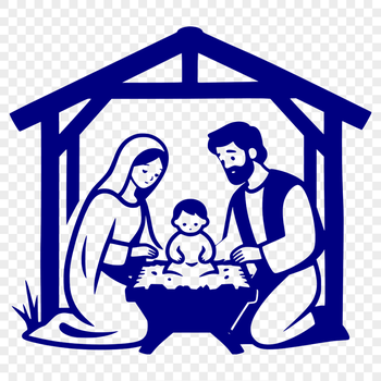 A traditional Christmas nativity scene featuring the Holy Family, depicted in a simple yet meaningful illustration.