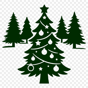 A minimalist digital illustration of a Christmas tree with ornaments and lights.