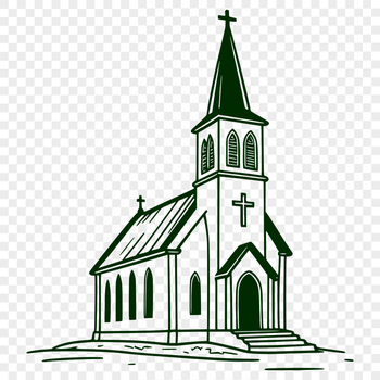 A simple illustration of a church with a tall steeple and arched windows, suitable for various graphic designs.