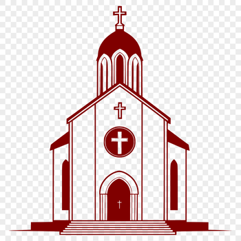 An architectural illustration of a church building with a classic design and ornate details.