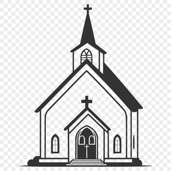 An illustration of a traditional church building with a simple design.