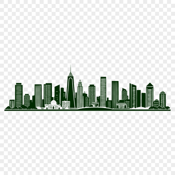 Illustrative city skyline with multiple skyscrapers and buildings in a metropolitan area.