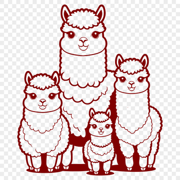 A colorful illustration of a happy alpaca in a field.