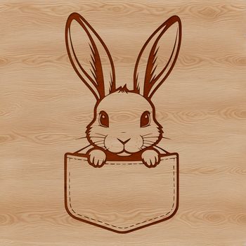 A detailed illustration of a rabbit's head peeking out from behind something.