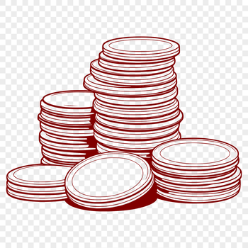 Vector graphic illustration of multiple coins with different textures and shapes.