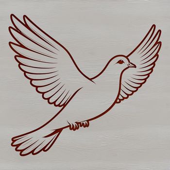 A digital illustration of a gentle dove in mid-flight, designed as a vector graphic.