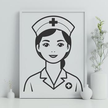 A professional female nurse in a hospital setting, depicted as a vector illustration.