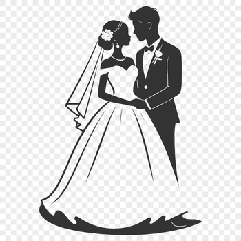 A traditional wedding illustration with bride and groom exchanging vows, ideal for vector art projects.