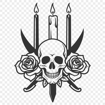 A detailed illustration of a skull surrounded by a rose, suitable for vector design and cutting machine projects.