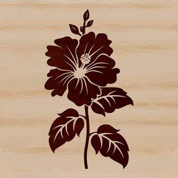 A graphic representation of a single hibiscus bloom in a minimalist style.