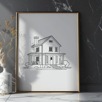 A simple 2D illustration of a single-family home with basic architectural features.
