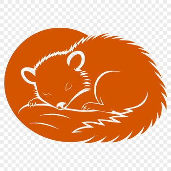 A cartoon-style illustration of a wild animal, specifically a possum, sleeping in a peaceful environment.