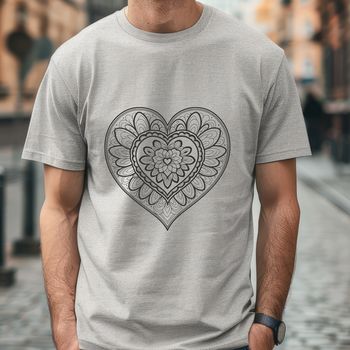 A detailed mandala design featuring a heart shape at its center, suitable for vector art and cutting machine projects.