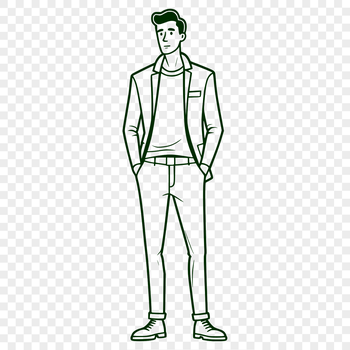 A simple line art illustration of a male figure.