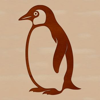 A black and white illustration of a group of penguins standing together on a rocky shoreline.