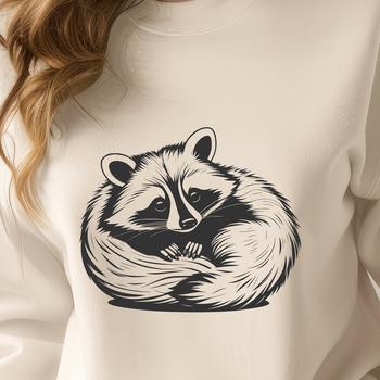 A scalable vector graphic design featuring a raccoon silhouette with clean lines and simple shapes.