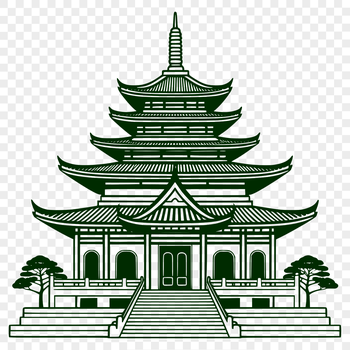 A vector graphic representation of a serene Buddhist temple setting, suitable for various design applications.
