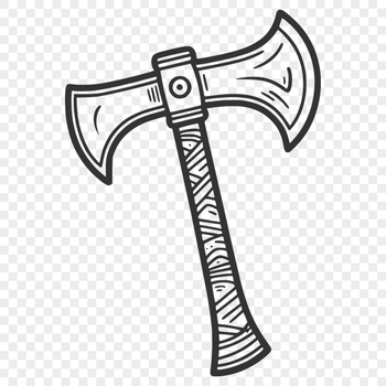 A simple illustration of a wooden-handled axe with a metallic head.