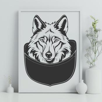 A detailed illustration of a wolf's head, designed as vector art for various uses.