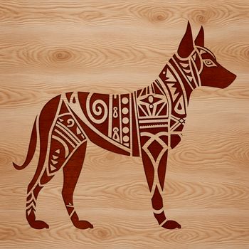 A high-quality illustration of a Doberman Pinscher standing on its hind legs.