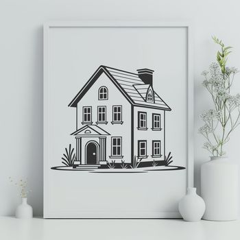 A vector illustration of a single-family house with a simple design and clean lines.