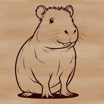 A detailed illustration of a capybara, a large rodent found in South America, designed as a vector graphic.