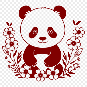 A black-and-white illustration of a panda in a natural setting.