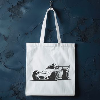 A sleek racing car with bold lines and vibrant colors.