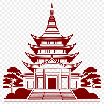 A digital illustration of a traditional Buddhist temple structure with ornate details and intricate designs.