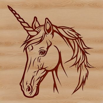 A vector illustration of a mythical unicorn's head with a fantastical design.