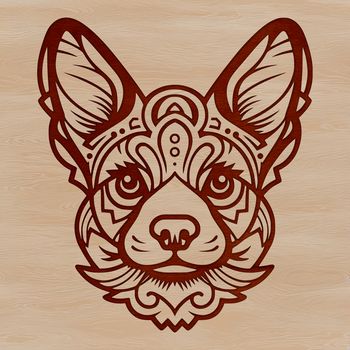 A vector illustration of a small Welsh Corgi breed dog's head.