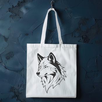 A high-quality SVG rendering of a wolf's face with precise lines and shapes.