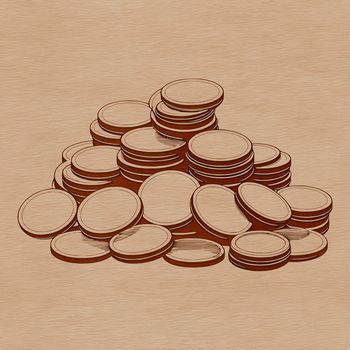 A set of metallic coins with various denominations and designs in a single vector graphic format.