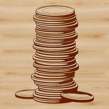 A collection of digital coins in various denominations and designs, created using vector graphics.