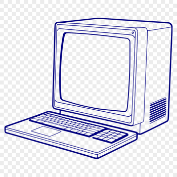 A digital illustration of a modern computer with various design tools and software icons.