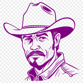 A digital illustration of a cowboy in a Western-style outfit, designed as a vector graphic for various uses.