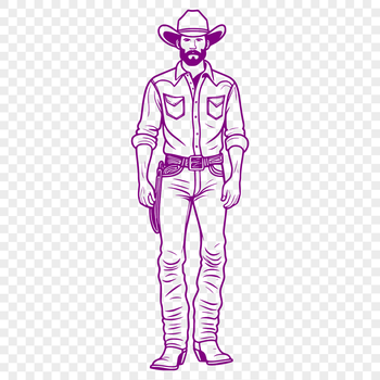 A stylized illustration of a cowboy in a classic western pose.