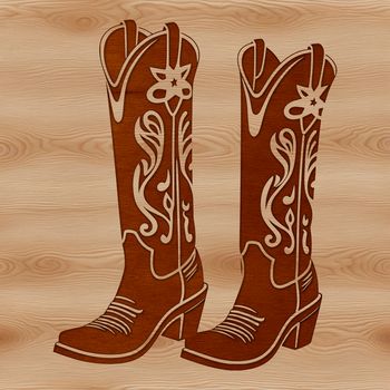 A pair of cowboy boots with intricate stitching and decorative details, suitable for vector art designs.