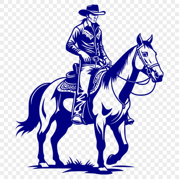 A classic illustration of a cowboy standing next to his horse, suitable for vector design and cutting machine projects.