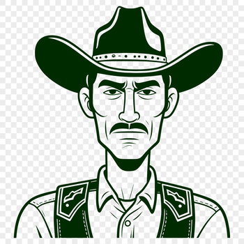 A graphic illustration of a rugged cowboy character in a classic Western style, suitable for digital design projects.