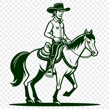 A stylized illustration of a cowboy riding a horse, suitable for use as vector art in various design projects.
