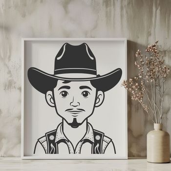 A digital illustration of a cowboy in a classic pose, designed as a scalable vector graphic.
