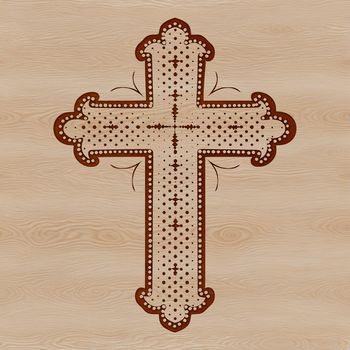 A detailed, ornate design of a Christian crucifix featuring the figure of Jesus Christ on the cross.