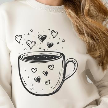 A stylized cup design with love hearts, ideal for crafting and cutting machine projects.