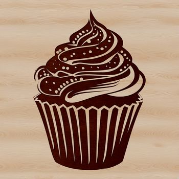 A digital vector design featuring a cupcake dessert with intricate details.