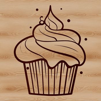 A simple line drawing of a single cupcake on a white background, suitable for use in digital designs and crafts.